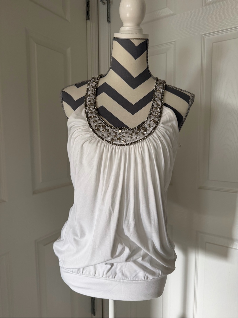 White House Black Market White Embellished Tank top  Camisole